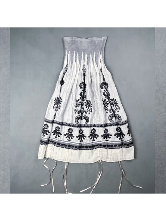 Lapis Dresses & Skirts - Lapis White and Black Strapless Smocked Midi Dress with Drawstring Details